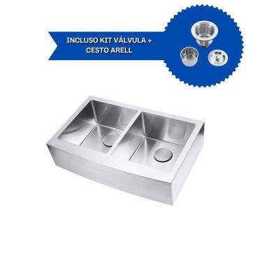 Imagem de Kit Cuba Dupla Sa202 + Válvula Com Cesto Aço Inox