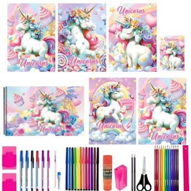 Imagem de Kit 7 Cadernos Brochurão Unicórnio 96 Folhas Com 40 Itens - 159212P267