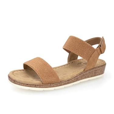 Imagem de VJH confort Feminino Sandálias Rasteiras com Dedo Aberto e Tira Elástica No Tornozelo, Sandálias Confortáveis de Cunha Baixa (Camelo, 9)