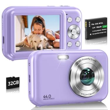 Imagem de Câmera digital, câmera infantil Bofypoo FHD 1080p 44MP com cartão de 32 GB, ponto de zoom 16X e câmera digital de disparo com luz de preenchimento, câmera vlogging compacta antivibração para