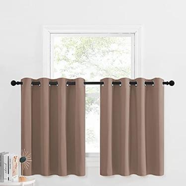 Imagem de Cortinas blecaute de cozinha pequenas - Cortinas blackout com ilhós para quarto/banheiro (cappuccino, 1 painel, L 132 x C 91 cm Cabeçalho de 3 cm)