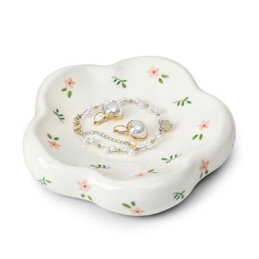 Imagem de Koythin Bandeja de joias de cerâmica, prato de bugiganga em forma de flor para anéis, brincos, colares, chá de noiva, dama de honra, presentes de aniversário para mulheres (fragmentos de flores)
