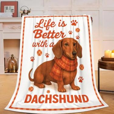 Imagem de Cobertor de Dachshund Bonito Presentes de Dachshund para Mulheres Meninas Cobertor para Amantes de Cachorros Lã Macia de Flanela Macia Roupa de Cama Quente de Pelúcia para Crianças Adultos 102 x 127