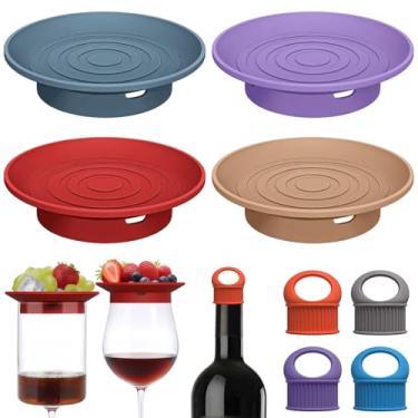 Imagem de Tampos de taça de vinho de silicone com rolhas, conjunto de 4 peças, tapetes reutilizáveis para manter insetos longe, mini porta-copos para eventos e festas ao ar livre