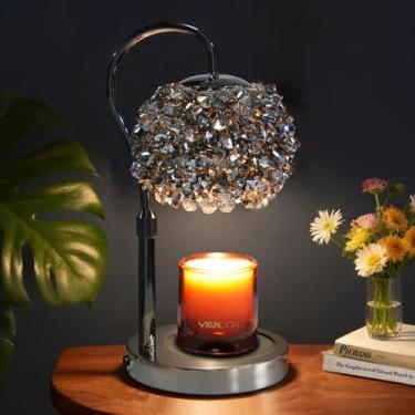 Imagem de VXUNLIOR Lâmpada de luxo para aquecer velas com sombra de pedra preciosa de cristal e base premium que muda de cor – Aquecedor de cera de LED ajustável para decoração de casa