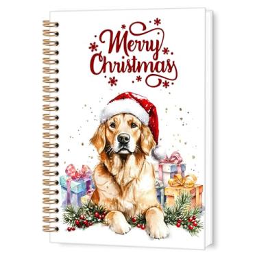 Imagem de TWRVI Caderno espiral Golden Retriever de Natal, presente Golden Retriever, caderno pautado para faculdade, material escolar, cadernos de diário para cães, 14 x 21 cm, 164 páginas