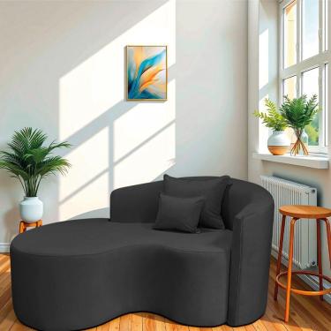 Imagem de Divã Recamier Curvo Sala De Estar Recepção Inglaterra 150cm Lado Esquerdo Linho Preto