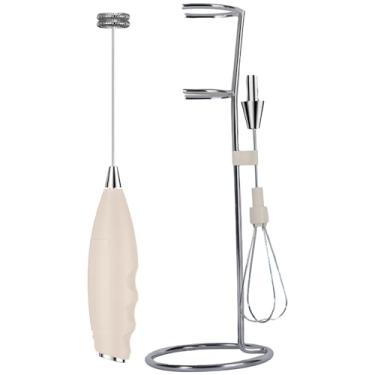 Imagem de LUMINFLY Espumador de leite elétrico sem fio, batedor de ovos de cabeça dupla com bateria integrada para café e assar, design compacto de suporte, preto