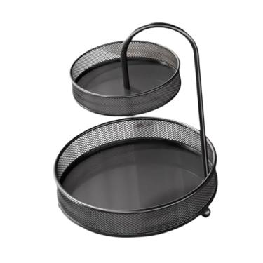 Imagem de Fenteer Cesta de frutas e legumes com 2 camadas, organizador antiderrapante em tela para frutas e legumes, ideal para sala de estar, Preto