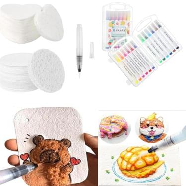 Imagem de Tinta mágica inchada, papel de pintura de textura de espuma para artesanato, 20 peças de tela de pintura, cartões brancos de celulose, papel em branco com textura, desenho de arte 3D DIY