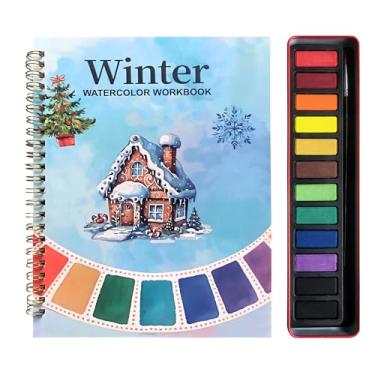 Imagem de Livro de exercícios em aquarela, livro de colorir com água, livros de aquarela para iniciantes com conjunto de 12 cores com pincel de pintura