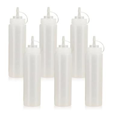 Imagem de WELKOR Garrafas de apertar para molhos, dispensador de condimentos à prova de vazamento, conjunto de garrafas de espremer de restaurante sem BPA com boca larga para ketchup, mostarda, xarope e molhos