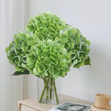 Imagem de ZOES HOMDECO 4 peças de flores artificiais de hortênsia verde de 63,5 cm, flores artificiais de látex, buquês de flores artificiais para decoração de casa, arranjos de festa, buquês de casamento