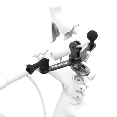Imagem de Movmax Extensor de guidão de bicicleta 3 em 1, extensão de guidão de liga de alumínio compatível com velocímetro/odômetro, braço de lâmina e suporte de suporte de telefone/câmera de ação