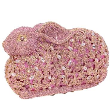 Imagem de Boutique De FGG Mini bolsa clutch de strass de coelho para mulheres, bolsas e bolsas noturnas de animais, bolsa clutch de cristal para festas de formatura, rosa, Mini