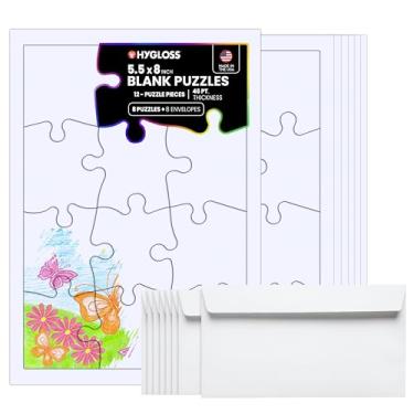 Imagem de 8 quebra-cabeças em branco com envelopes – 14 x 20 cm, 12 peças cada – Convites de festa Hygloss DYI, perfeitos para decoração, atividades infantis, artes e artesanato ou lembrancinhas de festa