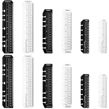 Imagem de 12 réguas de encaixe, tamanhos A5/A6/A7, marcador de livro com furos, ferramenta de medição dupla face para cadernos, agendas, fichários, réguas pretas e transparentes