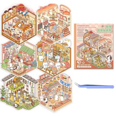 Imagem de 3D Sticker Scene 6 Set DIY House Stickers Make Your Own Mini Shop Cute Cartoon Animal Sticker for Kids Adults Gift for Creativity Stress Relief Fun Pass Time (B Set)
