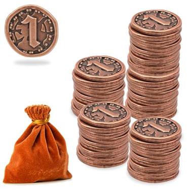 Imagem de Prefdo Metal Coins for Board Games, 50 PCS Treasure Tokens for Poker, RPG, Strategy Tabletop Gaming, Fantasy Currency, Heavy Duty Generic Game Currency (Retro Rose Gold - Value 1 Coins)