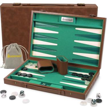 Imagem de Luxury Backgammon Set – Green Edition with Cognac Alcantara Case and Velvet Interior