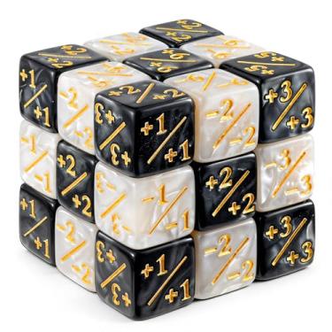 Imagem de Token Dice Counter, 24 Pcs 1/+1 MTG Counter Dice D6 Plus and Minus Dices Kit Acrylic Board Game MTG Accessories for M-TG CCG Card Gaming (White&Black)