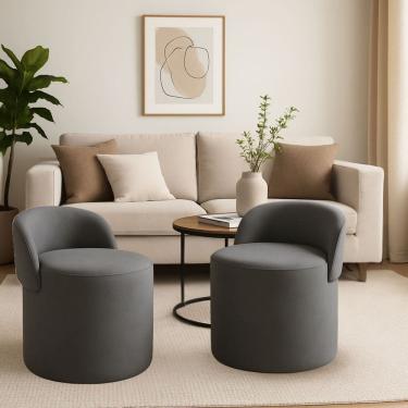 Imagem de Kit 2 Puff Encosto Suede Redondo Sala Banco Orgânico Quarto