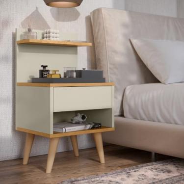 Imagem de Mesa de Cabeceira Retrô Multiuso com Prateleira e Gaveta Astra (1UN OFF FREIJO)