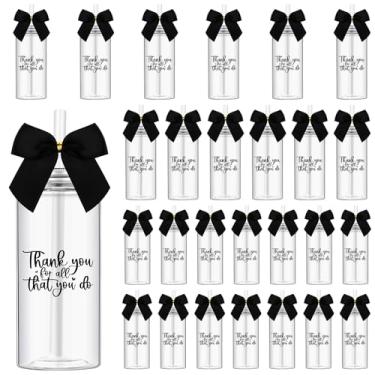 Imagem de Skylety 24 peças de copos de agradecimento a granel 382 g presentes de agradecimento de funcionários copo de plástico fino com tampa de canudo laço de café gelado inspirador para equipe de