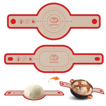 Imagem de Alça de silicone para forno holandês, tapete antiaderente e fácil de limpar, 2 peças reutilizáveis para pão com alça longa para transferir fermento, vermelho