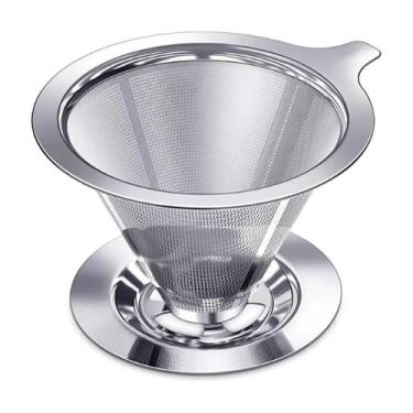 Imagem de Coador de Cafe Inox Reutilizavel Filtro Permanente 102 com Suporte Integrado, Peneira Fina Dupla Camada, Lavavel e Ecologico, Ideal para Cafa Manual sem Papel, Compativel com Xicaras e Garrafas