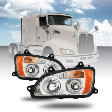 Imagem de TLGYAUTO Par de faróis compatíveis com Kenworth T660 T170 T270 T370 T440 T470 T700, conjunto de montagem de farol dianteiro - lado do motorista e do passageiro, aprovado pelo DOT, inclui todas as