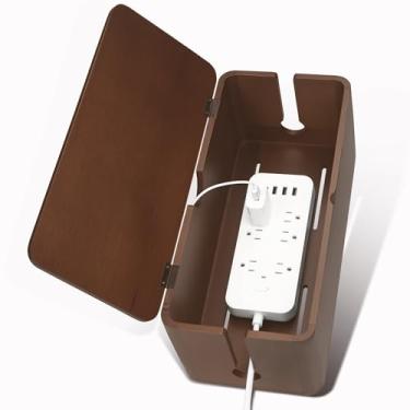 Imagem de ZhiYo Caixa de gerenciamento de cabos de madeira, caixa organizadora de cabos grande para filtro de linha, capa de extensão para escritório, caixa de armazenamento de cabos de mesa para gerenciamento