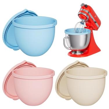 Imagem de Snuggery Forros de tigela de silicone para batedeiras de suporte de cabeça inclinada KitchenAid de 5 litros – Inserções de silicone de grau alimentício com tampas de bloqueio – Acessórios resistentes