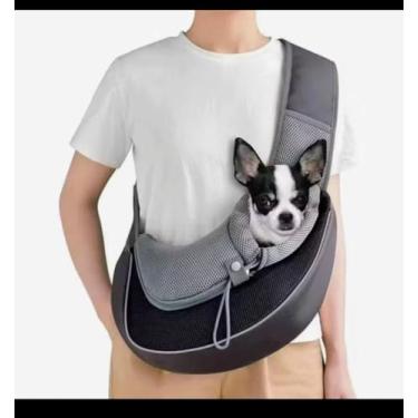 Imagem de Bolsa Transporte Transversal para Animais de Estimação, Alça Ajustável, Malha Respirável, Cinza e Preto, Ideal para Cães e Gatos Pequenos. Leve seu Pet com Conforto e segurança para Qualquer Lugar
