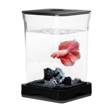 Imagem de Tanque Betta, aquário de mesa – Kit inicial de aquário pequeno Betta com lâmpada LED retangular para decoração de mesa