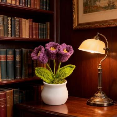 Imagem de Crochê Lírio do Vale, flores artificiais tricotadas feitas à mão, decoração floral de sino para decoração de mesa de casa (Roxo)