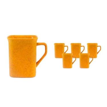 Imagem de Kit 6 Canecas Quadrada Fibra Madeira Amarelo 250Ml - Bb Store