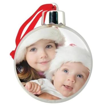 Imagem de Bola de Natal Para Fotos, Transparente, 8cm, Plástico Resistente com Fita Vermelha, para Fotos e Decoração Natalina