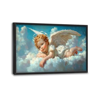 Imagem de Trimety Arte de parede de anjo para sala de estar tamanho extra grande querubim bebê decoração de parede grande asas de anjo impressões em tela imagens gigantes pintura emoldurada casa sala de jantar