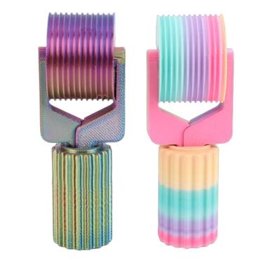 Imagem de Luqeeg Rolo de Arte de de 2 Peças, Alça Confortável Pla Alça Ferramenta de Rolo de Mão de Bordado de, Acessório de Pinturas de Bordado de Diamante para Artesanato DIY (Macarons + Vermelho Azul Verde)