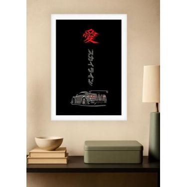 Imagem de Quadro Nissan Skyline com Vidro e Moldura Branca Tam:A4 - Spark Loja