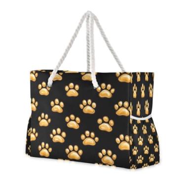 Imagem de ATTX Bolsas de praia femininas com estampa de pata de cachorro - Bolsas de praia grandes com zíper, impermeável, à prova de areia, bolsa para piscina grande #333
