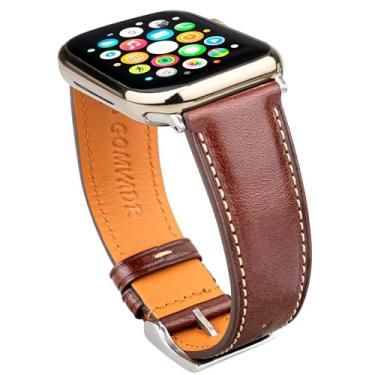 Imagem de Gomvadr Pulseiras de couro compatíveis com Apple Watch Ultra de 42 mm, 44 mm, 45 mm e 49 mm, pulseira de couro de substituição para homens iWatch Ultra 2/1 séries 10 9 8 7 6 5 4 3 2 1 (fivela marrom