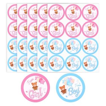 Imagem de 60un Adesivos para Revelação de Gênero, 5,1cm Adesivos Redondos Time Menino ou Time Menina Etiquetas Balão de Urso Azul e Rosa Ideais para Decoração Chá Bebê