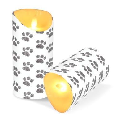 Imagem de Blueangle Pacote com 2 velas sem chama de pata de cachorro com controle remoto e temporizador, velas LED cintilantes (7,6 cm x 15 cm) para decoração de casa, casamento, acampamento (681)