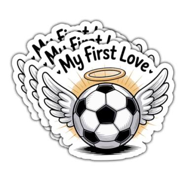 Imagem de Pacote de adesivos de futebol My First Love, adesivos fofos de vinil de futebol com asas para laptop, garrafa de água, álbum de recortes, presentes para amantes de futebol e atletas (7,6 cm)