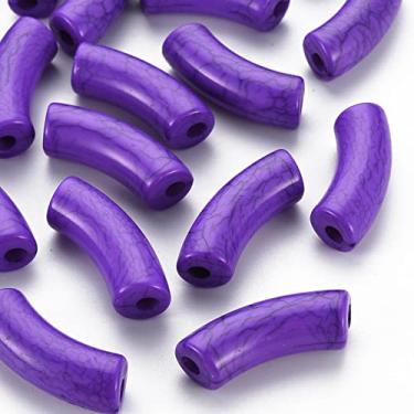 Imagem de Spritewelry 148 peças/500 g Contas de tubo de acrílico opacas crackle violeta escuro contas de tubo curvado macarrão grosso empilhável contas de tubo de bambu contas grandes furos para pulseira
