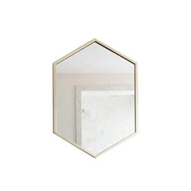 Imagem de Espelho de parede para banheiro, espelhos de maquiagem de parede, moldura de metal hexagonal para banheiro, sala de estar, vidro, 50 × 70 cm