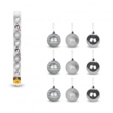 Imagem de Kit 9 Bolas Natalinas Prata Texturizadas Enfeite Árvore de Natal