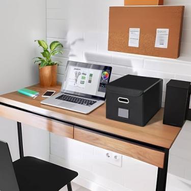 Imagem de CADONO Caixa organizadora de arquivos com tampa, organizador de pasta de arquivos dobrável com corrediça de plástico, caixa de pasta de arquivos suspensa para armazenamento de documentos de escritório